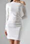 White One Shoulder Open Detail Imported Crepe Fabric Long Sleeve Dress - 6