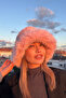 Pink Russian Slavic Cinnamon Luxury Women's Plush Bucket Heart Hat - 2
