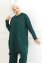 Women's Dark Green Oversize Pocket Loose Leg Comfortable Daily Casual Hijab Bottom - Top Set - 6