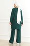 Women's Dark Green Oversize Pocket Loose Leg Comfortable Daily Casual Hijab Bottom - Top Set - 4