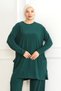 Women's Dark Green Oversize Pocket Loose Leg Comfortable Daily Casual Hijab Bottom - Top Set - 7