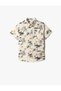 Palm Tree Patterned Short Sleeve Shirt Single Pocket Cotton