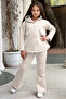 3 Thread Raised Winter Loose Leg Bottom Top Girls' Tracksuit Set with Snap Fastener Fleece - 2