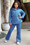 3 Thread Raised Winter Loose Leg Bottom Top Girls' Tracksuit Set with Snap Fastener Fleece - 2
