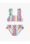 Plaid Print Bikini Set - Textured and Ruffled