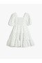 Dress Midi Polka Dot Balloon Sleeve U Neck Lined Cotton - 4