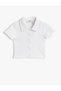 Polo Neck T-Shirt Short Sleeve Snap Buttons Cotton Ribbed