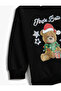 New Year's Themed Teddy Bear Printed Sweatshirt Long Sleeve with Ribbon - 3