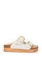 Women's Double Strap Buckled Slippers Genuine Suede Leather Zy 7774 Beige