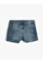 Denim Shorts Frayed Detailed Pockets Cotton Adjustable Elastic Waist - 2