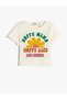 Crew Neck Printed Ribbed Crop T-shirt - Short Sleeve