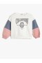 College Printed Sweatshirt Color Blocked Crew Neck Raised - 4