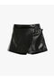 Shorts Skirt Leather Look with Elastic Waist Buckle Detail