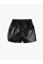 Shorts Skirt Leather Look with Elastic Waist Buckle Detail - 2