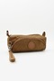 Tan Crinkle Fabric Multi-Pocket Water Repellent Washable Pencil Case / Wallet Type Makeup Bag - 2