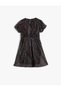 Shiny Tulle Dress with Star Applique - Short Sleeve and Gathered Waist - 2