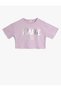 Crop T-shirt Short Sleeve Crew Neck Text Printed Cotton