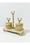 Travertine marble spice jar set - 3 piece set with gold deer design - 8