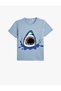 T-Shirt Shark Printed Short Sleeve Sequined Crew Neck Cotton