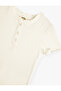 Cotton Short Sleeve Round Neck and Button Detailed Ribbed T-Shirt - 3