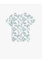 T-Shirt Leaf Printed Short Sleeve Crew Neck Cotton - 2