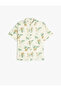 Leaf Patterned Short Sleeve Shirt with Pockets