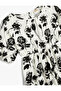 Linen Dress Floral Balloon Sleeve Round Neck - 5