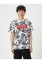 Slogan Printed T-Shirt Floral Short Sleeve Crew Neck - 3