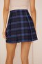 Women's Navy Blue Pleated College Mini Skirt Dm2025 - 5