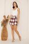 Women's Red Plaid Mini Skirt with Buckle Detail Dm2029