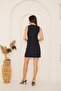 Women's Navy Blue Sleeveless Button Front Tweed Dress Dm1010 - 5