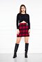 Women's Red Checkered Double Buckle Detailed Skirt Dm2021 - 7