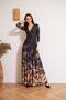 Women's Black Double Breasted Brown Floral Patterned Evening Dress Dm1013