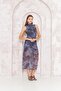 Women's Anthracite Stand Collar Sleeveless Tulle Dress Dm1042