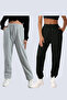 Women's 2-Piece Black-Gray Loose Jogger Sweatpants Er0085