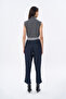 Waist Detailed Stitched Trousers Navy Blue - 5