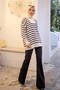 Cream Collar Zippered Striped Knitwear Sweater - 3
