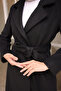 Black Double-breasted Collar Lined Coat - 4