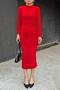 Red Helen Half Turtleneck Waist And Shoulder Draped Women's Midi Dress - 4