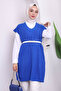 Cobalt Blue V-Neck Slit Selanik Knitwear Sweater