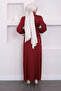 Burgundy Side Detailed Satin Evening Dress - 5