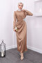 Mink Satin Taupe color Dress with Stone Embellished - 2