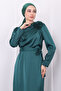 Emerald Green Satin Evening Dress with Front Detail - 4