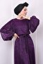 Purple Balloon Sleeve Belted Evening Dress - 3