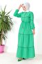 Green Waist Gathered Laced Dress - 3