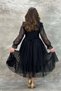Girl's black dress with sheer tulle and ruffle details on sleeve and collar - 8