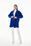 Cobalt Blue Winter Casual Standard Short Cashmere Jacket Coat Oversize 38-44 Size Length 90 cm - 6