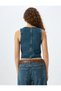 V-Neck Jeweled Buttoned Sleeveless Slim Fit Denim Vest - 4