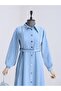Stone embellished full-length buttoned belted denim dress - ice blue - 3