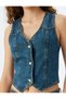 V-Neck Jeweled Buttoned Sleeveless Slim Fit Denim Vest - 5
